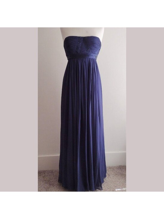 BCBG Dresses & Skirts - BCBG Max Azaria 100% Silk Beaded Gown 8 Strapless Prom Dress Navy Blue Grecian